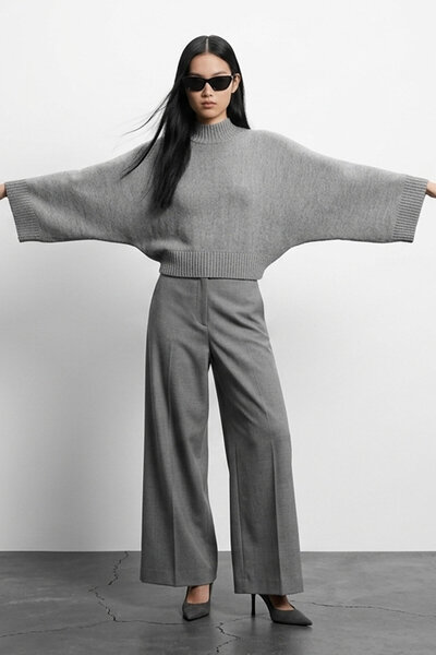 Şiir Dorg Soft Textured Wide Bat Sleeve High Neck Knitwear Women's Sweater & ...