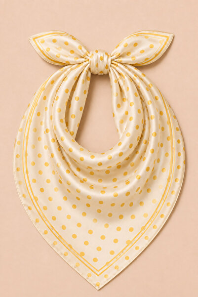 OUS Women's Polka Dot 50X50 cm Satin Scarf, Yellow Silky Textured Square Neck...