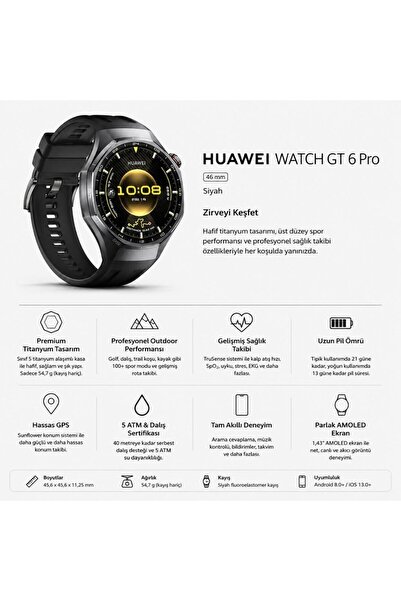 Huawei Watch GT 6 Pro 46 mm - Siyah