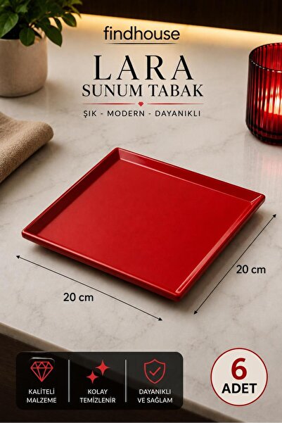 Bulika Lara Serisi 6 ADET Lüks Melamin Sunum ve Servis Tabağı 20x20cm Çeyizli...