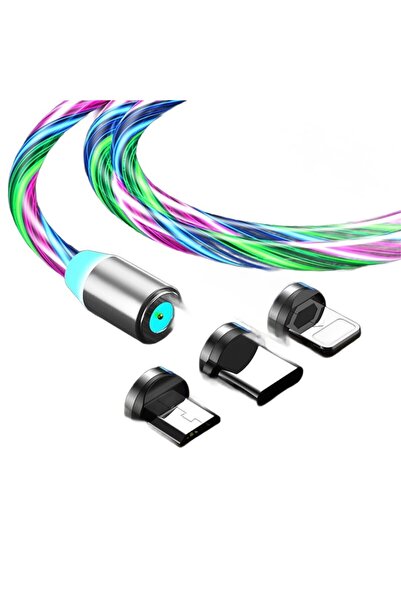 Other Cablu magnetic LED pentru iPhone Micro USB Type-C 200cm kb31_MULTIKOLOR