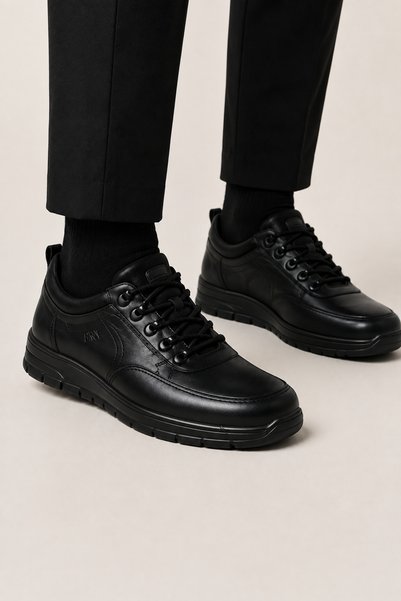 Jagulep Men's Thermo Sole Genuine Leather Shoes Black