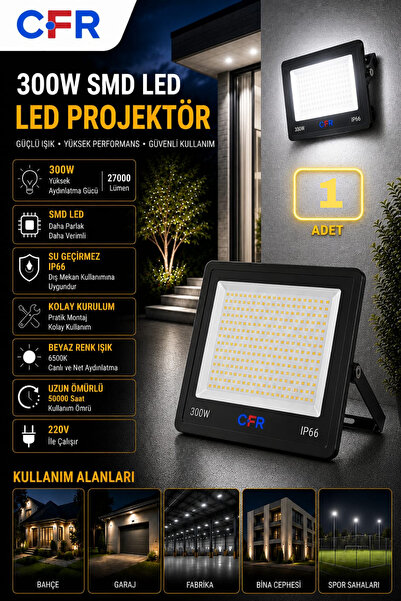 CFR LED AYDINLATMA 300W 27.000 Lümen 6500k Beyaz Işık Siyah Kasa Led Projektö...