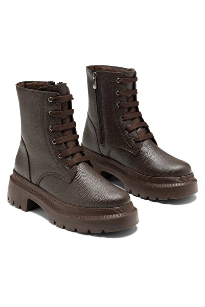 Dedos Women's Non-Slip Ready-Sole Zipper Detailed Brown Colored Boots