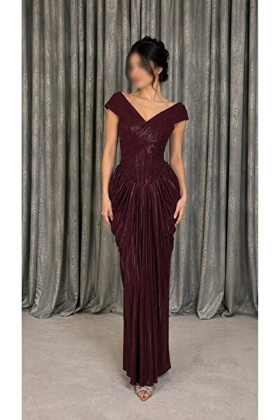 ELORA FASHION Luxury Burgundy Evening Gown ✨