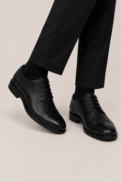 Jagulep Men's Orthopedic Comfort Sole Genuine Leather Shoes Black
