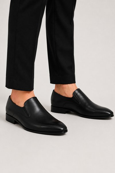 Jagulep Men's Neolit ​​Sole Fancy Genuine Leather Shoes Black - Black