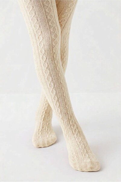 DÜVEN Vanilla Knitted Detailed Soft Cotton Children's Pantyhose