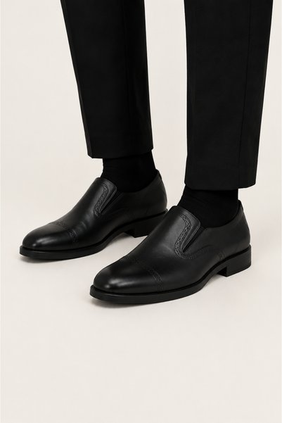 Jagulep Men's Thermo Sole Genuine Leather Shoes Black