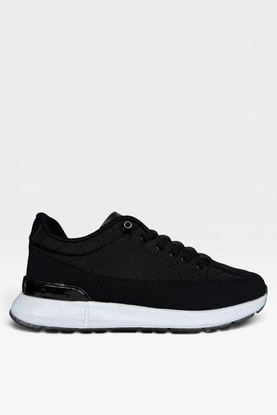 Jagulep Men's Smart Lace-Up Parachute Material Sports Shoes Black-White