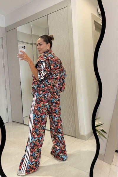 Miss Beyoğlu Women's Floral Patterned Striped Double Vintage Set with Elastic Waist (New Season)