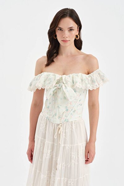 tw3 Women's Woven Fabric Off-The-Shoulder Corset with Padded Bust and Straps,...