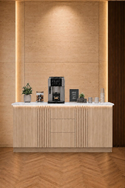coffee world Modern Lighted Coffee Corner with White Wood Grain Surface