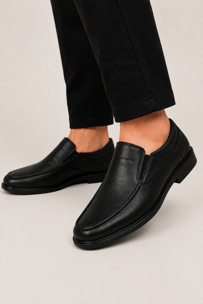 Jagulep Men's Orthopedic Genuine Leather Shoes Black
