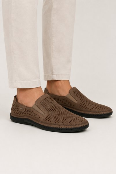 Jagulep Men's Orthopedic Nubuck Genuine Leather Shoes Beige