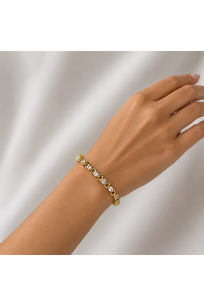 Yonida Jewelry 14K Gold Renk Kaplama Sıralı Kristal Taş Ve Halka Tasarım Bile...