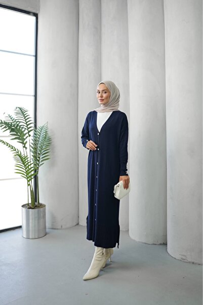 ankanoor Button Detailed Mercerized Long Knitwear Cardigan Anka261040