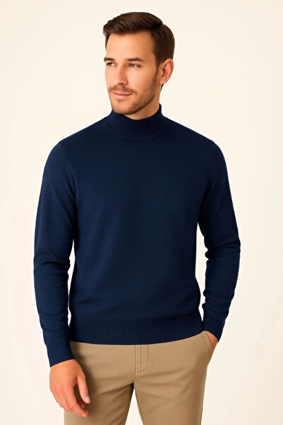 VELİZADE Men's Half Turtleneck High-Neck Knitwear Soft Textured Cotton Long S...
