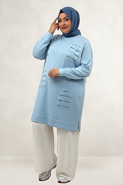 Eslina 48089 Plus Size Beyoğlu Stone Modal Tunic - Baby Blue