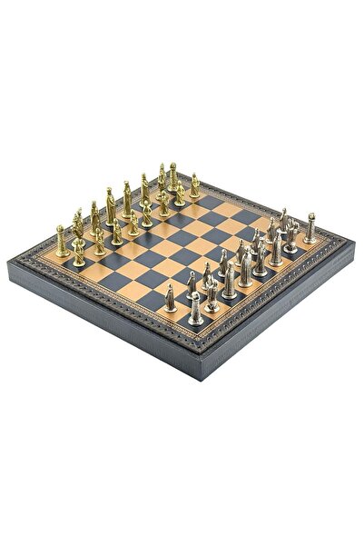 İTALFAMA Set de șah italian medieval + tablă de șah din imitație de piele aur...