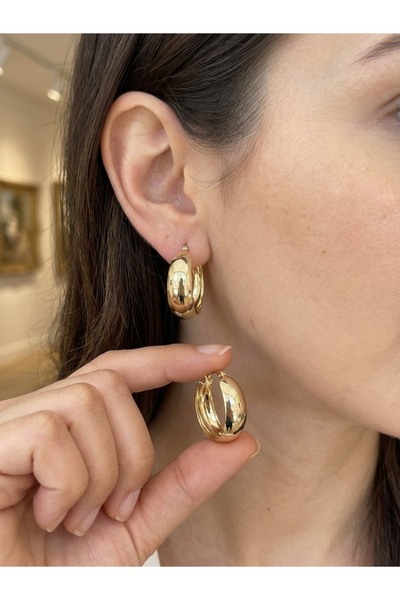 MODA Steel Gold Color Curved Hoop Earrings Trendy Hoop Women's Earrings