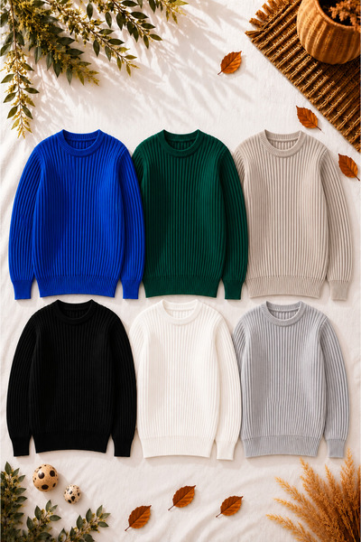 legends butik Set de 6 pulovere din tricot premium pentru bărbați, cu gât rot...