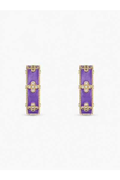 Angelovia Purple Looked Clover Stone Women's Earrings