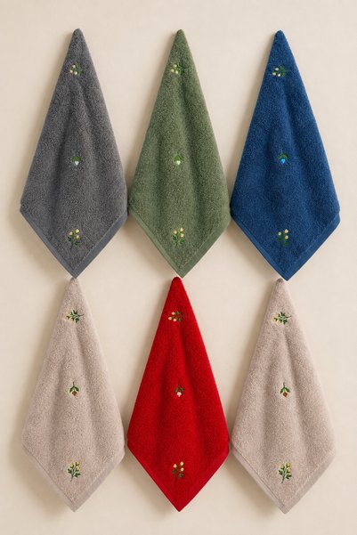 Bersay Tekstil Lora 6-Piece Embroidered Kitchen & Hand Towel Set |   30X50 Cm, 100% Cotton |   Dowry Towel |   Kitchen Towel |   High Absorbency, Soft Texture