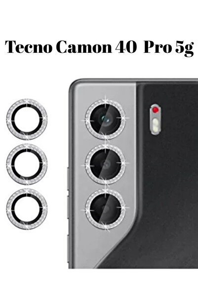 CaseTechnoo Tecno Camon 40 Pro 5g Uyumlu Taşlı Parlak Kamera Lens Koruyucu