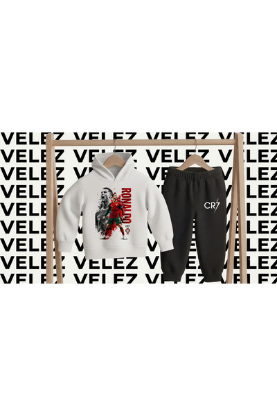STİL-X Cristiano Ronaldo Cr7 Printed 3 Threaded Hooded Children's Tracksuit Set