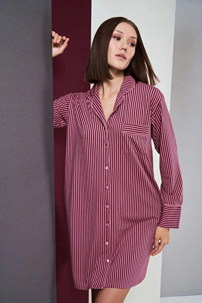 SS HOME CONCEPT 26010 Front Buttoned Striped Nightgown