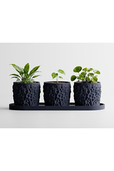 LayerCrew Set 3 ghivece cu tavă Piccola 7 cm 7.8 cm 22.1 cm Dark Blue