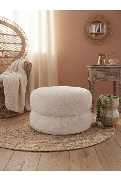 e-plus Duo Puf – Teddy Dokulu Yuvarlak Puf
