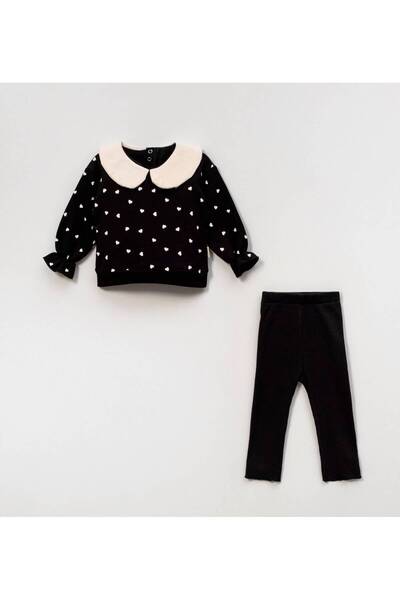 Ciciben baby kids Kız Çocuk Kalp Desenli Fırfır Kollu 2'li Takım – Sweatshirt...