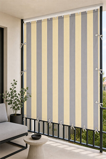 Eren Ev Tekstili Balkon Perdesi Balkon Brandası Gabardin Kumaş Kornişli Bağcı...