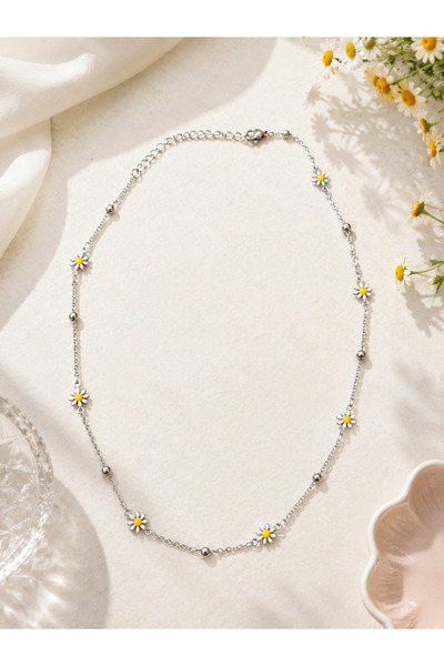 Lilith Takı 🌼   Silver Color Women's Necklace with Daisy Figure – Elegant Su...