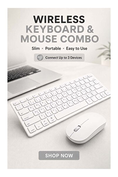 Generic Slim Portable Wireless Keyboard and Mouse Combo, Arabic & English Lay...