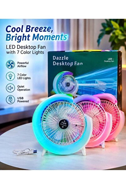 Generic Dazzle LED Desktop Fan with 7 Color Lights, Powerful Airflow, Quiet U...