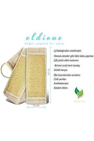 eldione Doğal Kabak Lifi Sırt Kesesi –Çift Taraflı Peeling Lifi, 70x11 cm, Uz...