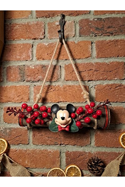 DIMIMI Doğal Ahşap Kütük Yılbaşı Duvar Ve Kapı Süsü - Mickey Mouse Temalı Kok...