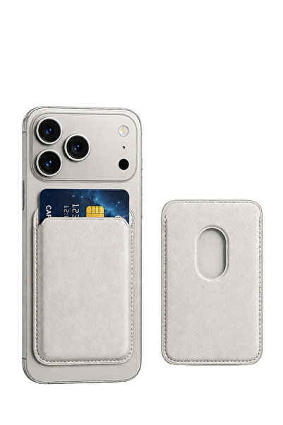 QUSCHU MagSafe Wallet Uyumlu Premium Dokulu Manyetik Kartlık Deri Cüzdan