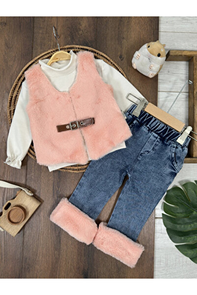 Bolly Baby Plush Vest Lined Leather Belt Detailed Badili Fur Cuffs Lycra Jean...