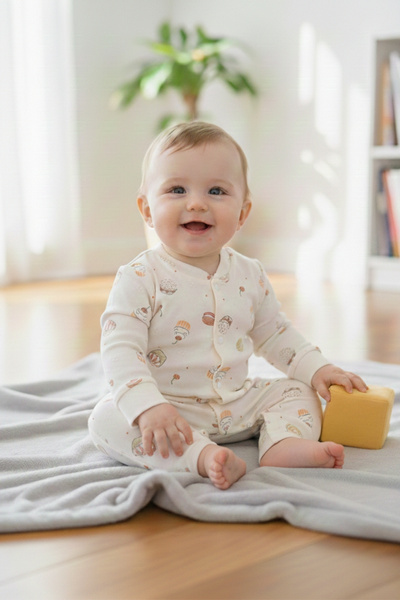 LOGO AKSESUAR Unisex Baby Printed 100% Cotton Interlock Jumpsuit with Snap Fa...