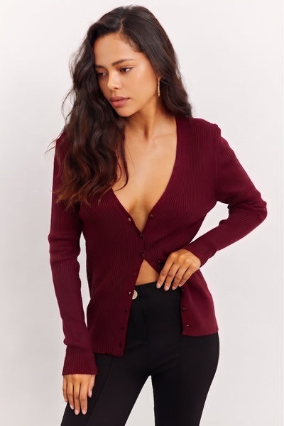 MA ananas Women's Beige Long Sleeve Buttoned Crispy Cardigan