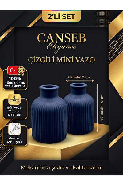 CANSEB Elegance 2'li Set - 10cm Mini Vazo - Gece Mavisi - Premium - Mermer To...