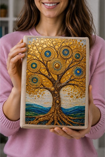 Şımartan Special Edition Relief Embossed Gold Detailed Tree of Life Memory Bo...