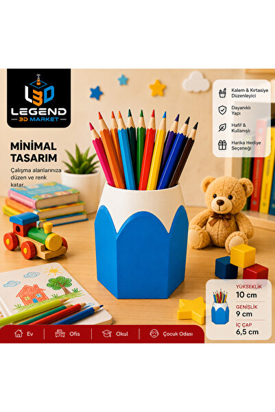 Legend 3D Market Kurşun Kalem Tasarımlı Renkli Masaüstü Düzenleyici 3D Baskı ...
