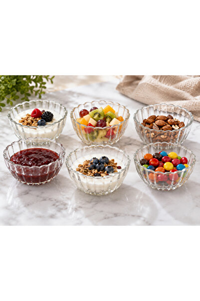 MANSOURA GLASS Set 6 Boluri Razan din Sticlă Transparentă, 10 cm, pentru Dese...