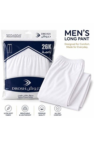 Drosh Men's Premium Innerwear Long Pant, Ultra-Soft Breathable White