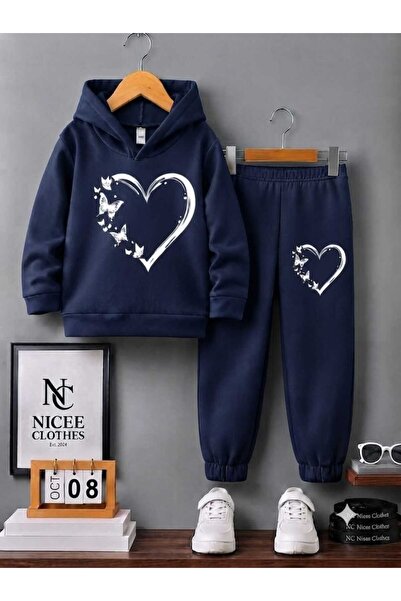 NC Nicee Clothes Children's Tracksuit Set Unisex (White Butterfly Heart Print...